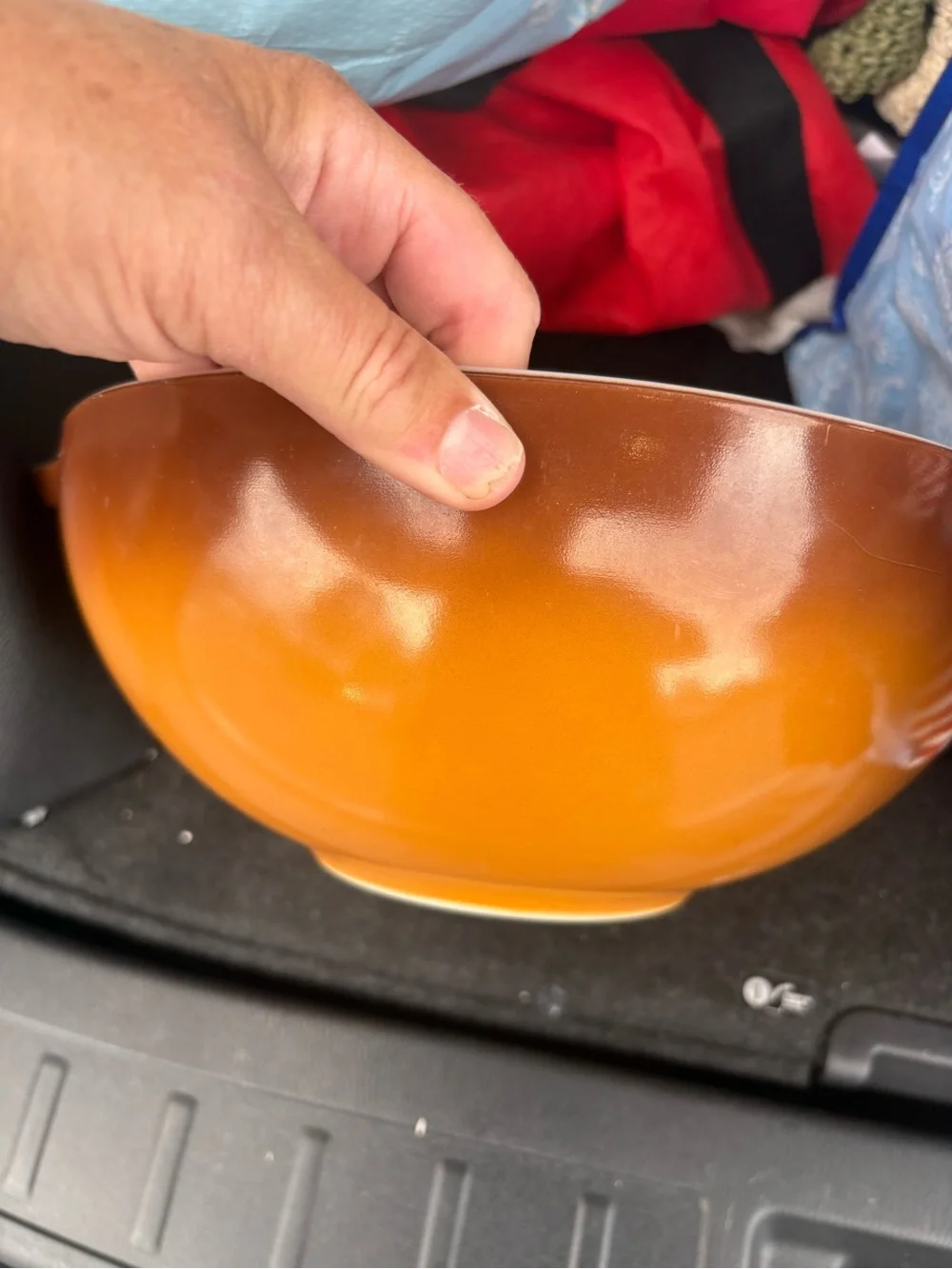Pyrex Old Orchard Cinderella mixing bowl, likely the 4-quart model #444
